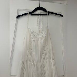 Striped White Backless Planet Blue Jumpsuit